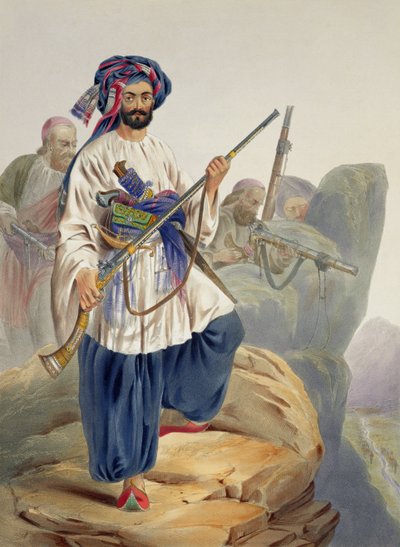 Ko-i-Staun Foot Soldiery in Summer Costume, Actively Employed among the Rocks by James Rattray